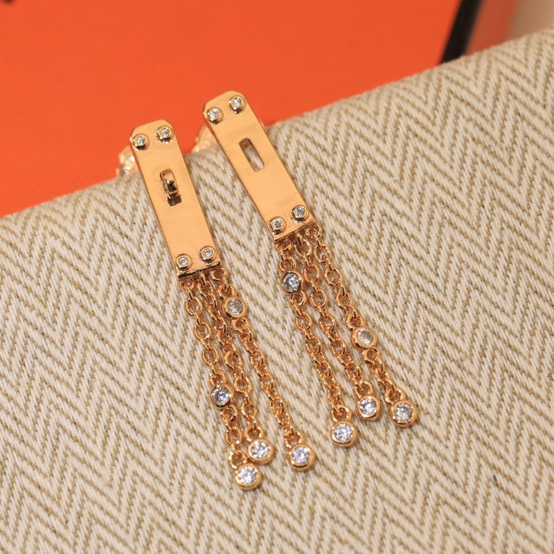 Hermes Diamond Kelly Gavroche 18K Gold Earrings