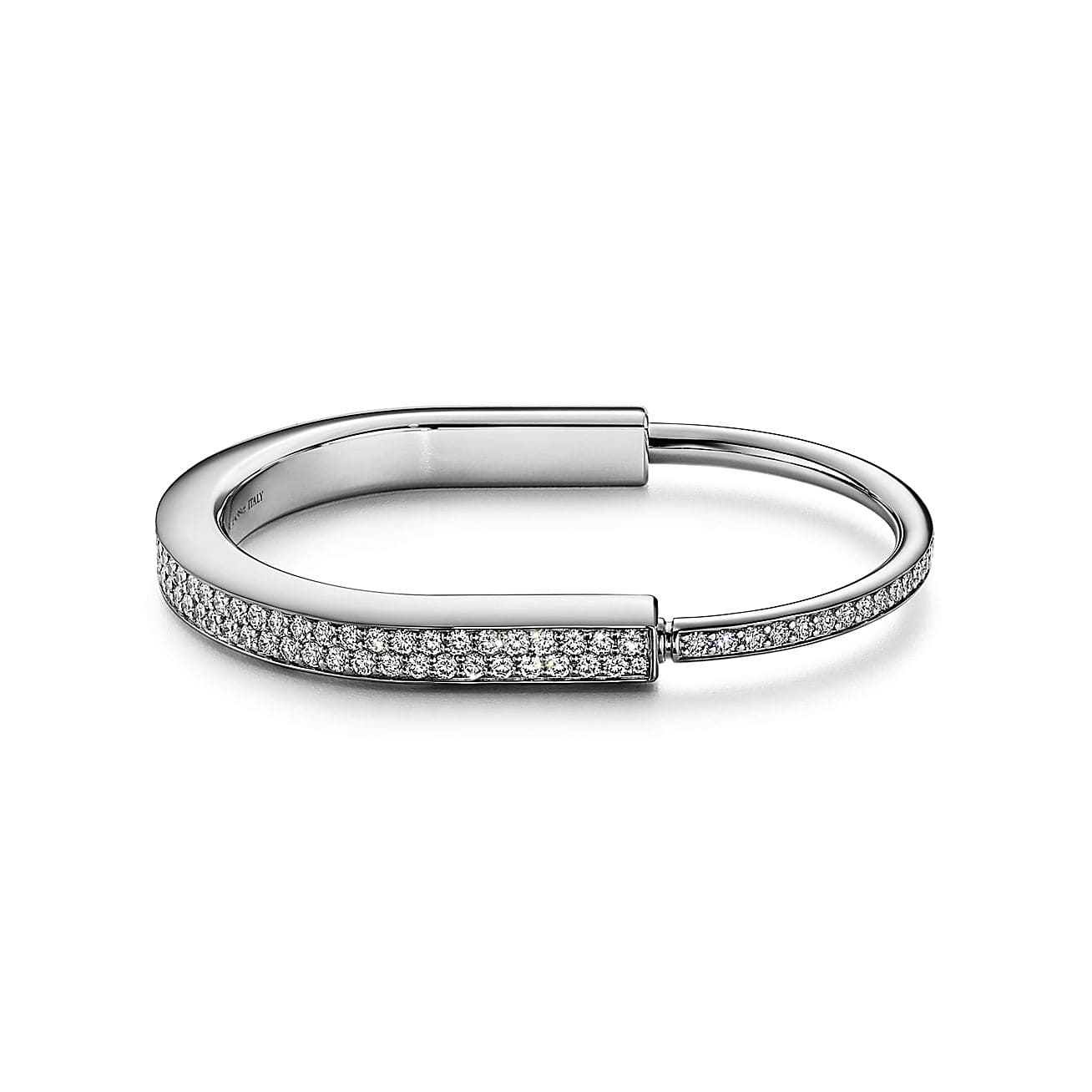Tiffany Lock Bangle Full Pave Diamonds 18K Gold Bracelet