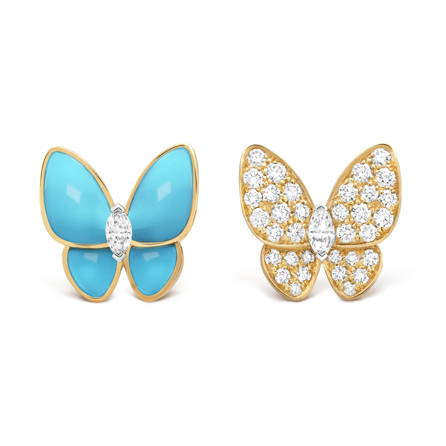 Two Butterfly Turquoise 18K Gold Earrings