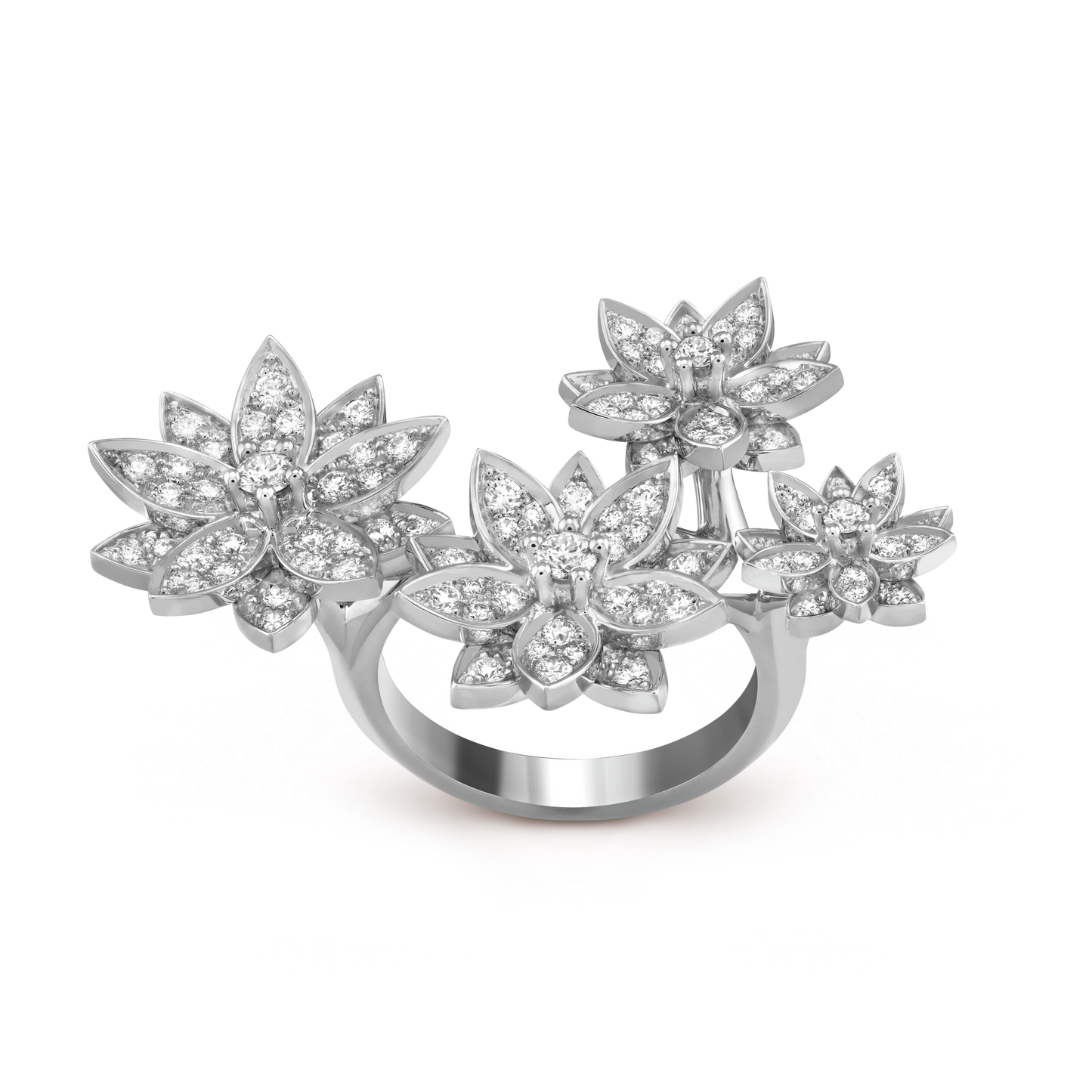 Lotus Between the Finger 4 Flowers 18K Gold Ring