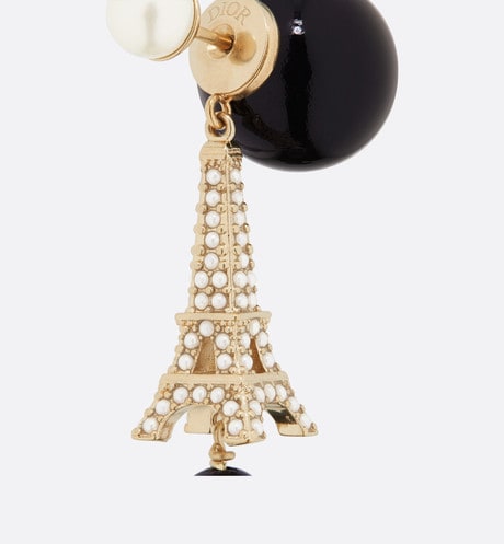 Dior Tribales Eiffel Tower Charm Black Pearls 18K Gold Earrings