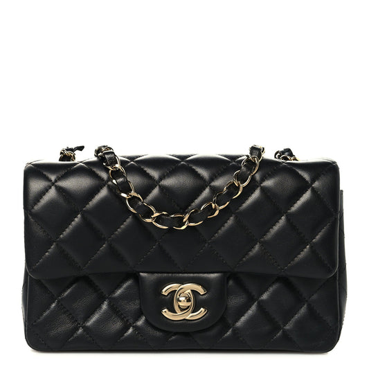 Lambskin Quilted Mini Rectangular Flap Black