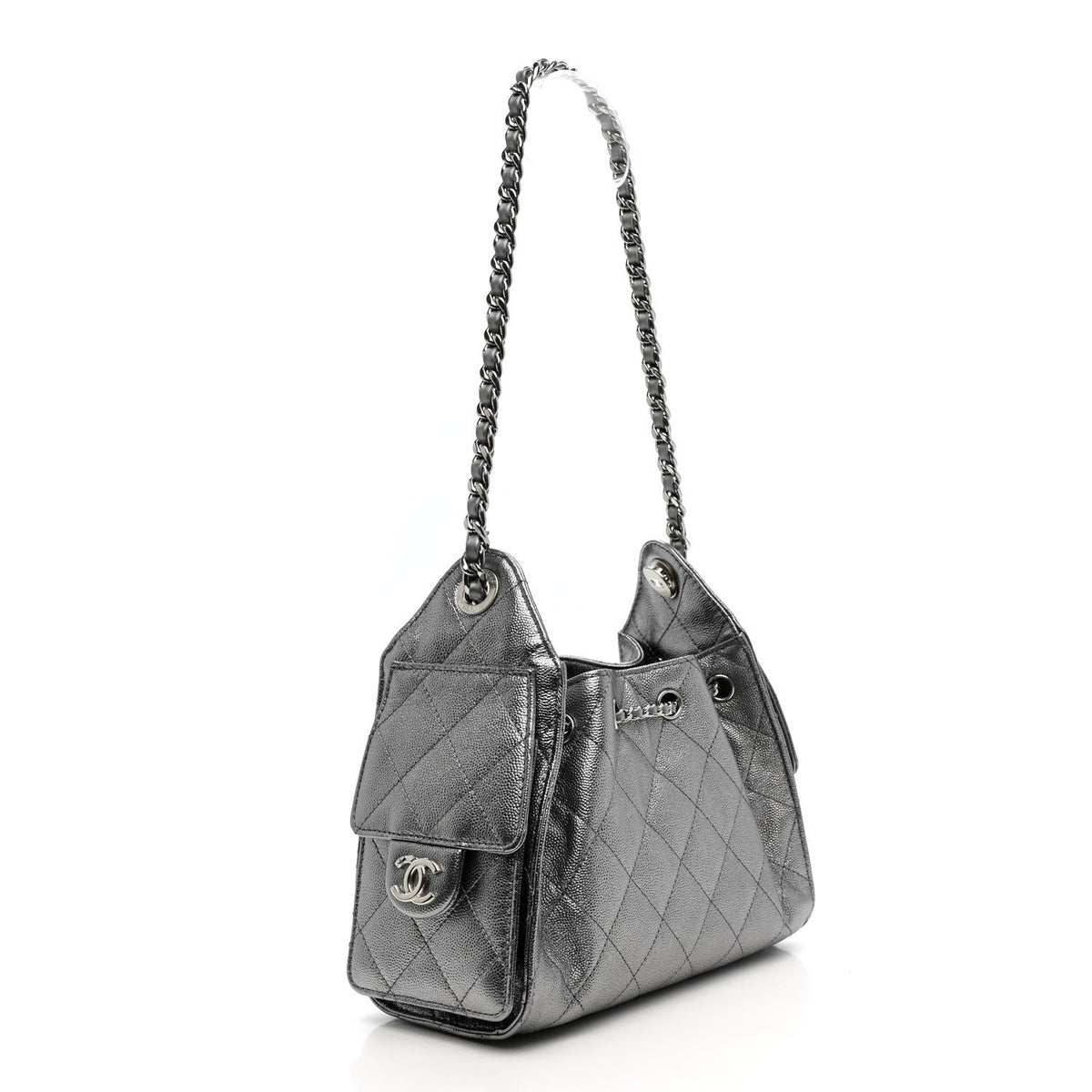 Metallic Caviar Quilted Mini Chanel 25 Handbag Anthracite
