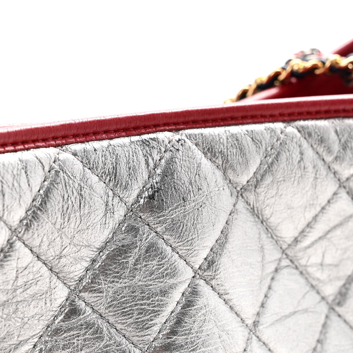 Metallic Aged Calfskin Quilted Medium Gabrielle Hobo Silver Navy Red