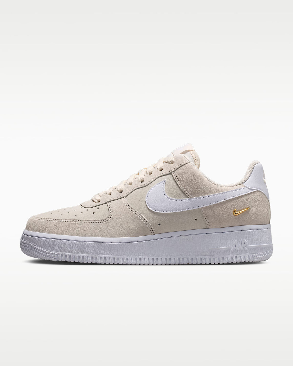 Nike Air Force 1 '07 Beige Suede White Mini Gold Swoosh Sneakers mens low top shoes