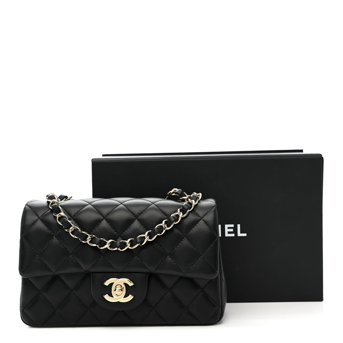 Lambskin Quilted Mini Rectangular Flap Black