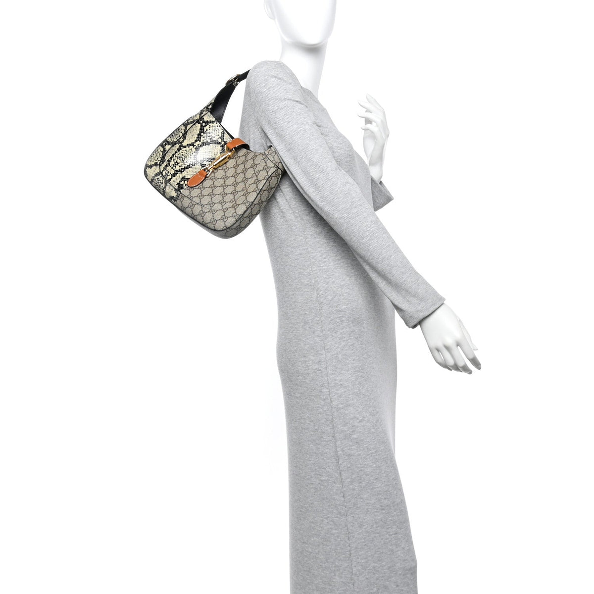 GG Supreme Monogram Snakeskin Small Jackie 1961 Hobo Beige Ebony