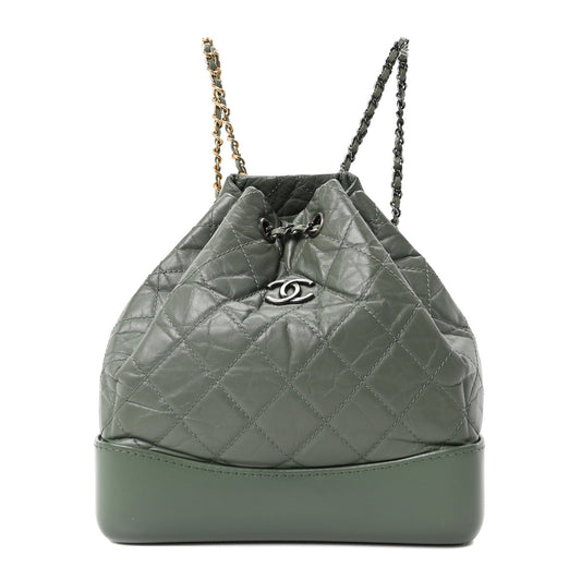 Aged Calfskin Quilted Small Gabrielle Backpack Green