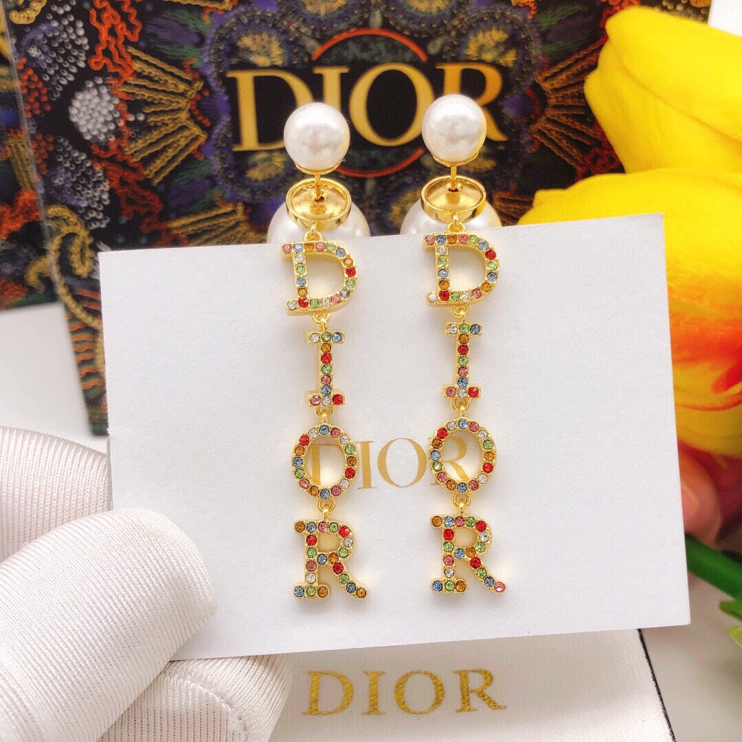 Dior Color Crystal Script 18K Gold Earrings