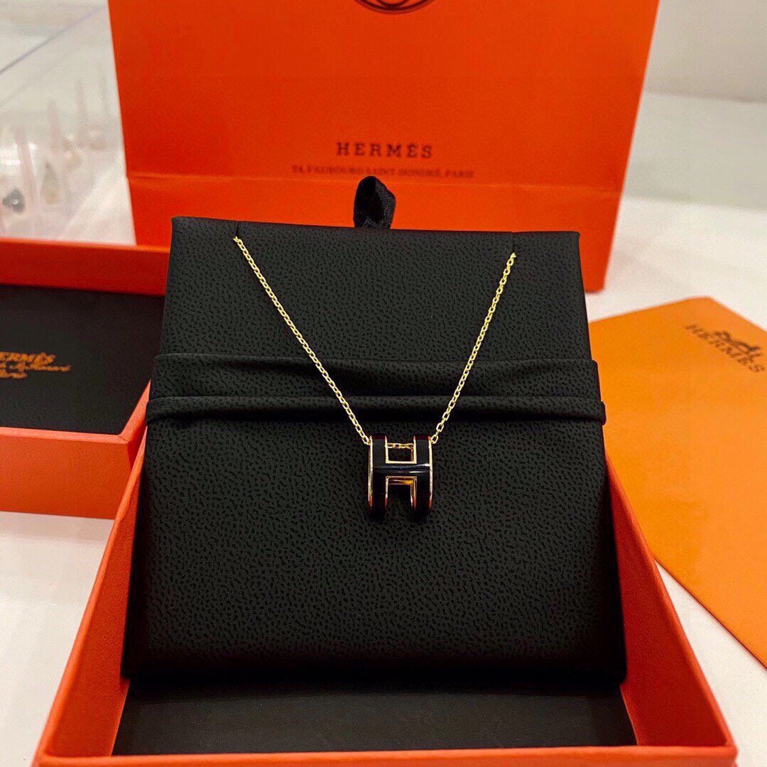 Hermes Mini Pop Black 18K Gold Necklace