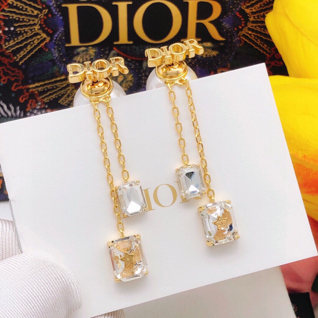 Dior Tassel Crystal Star 18K Gold Earrings