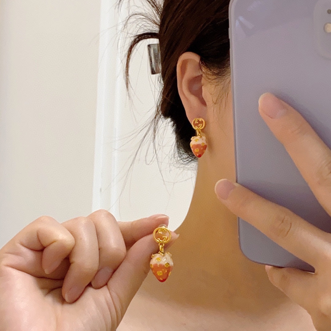 Gucci Double Strawberry 18K Gold Earrings