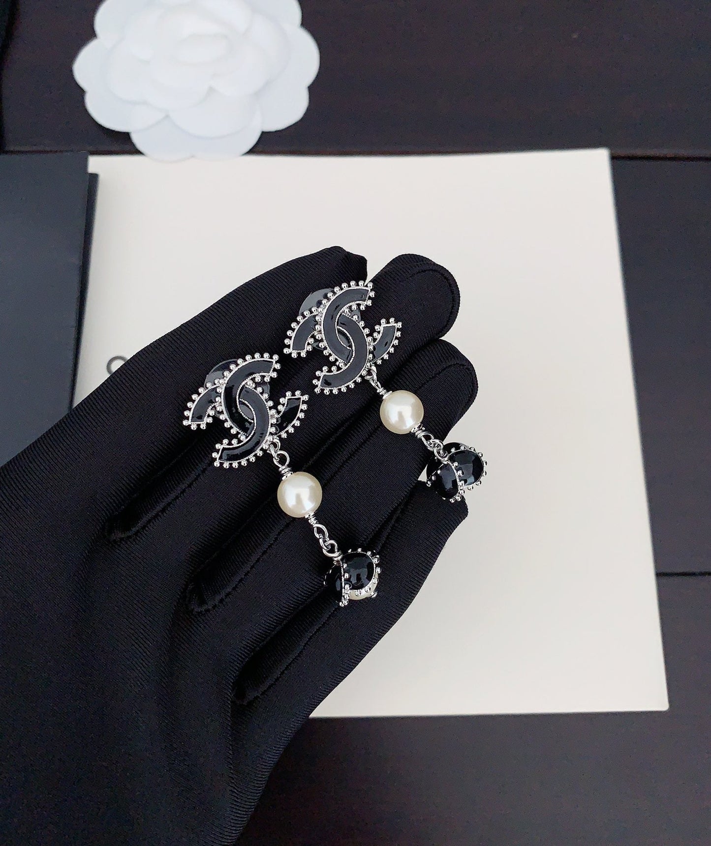 Chanel Pearl Crystals 18K Gold Earrings