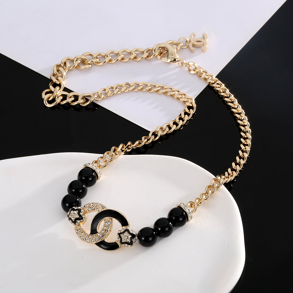 Chanel Black Pearls Diamonds 18K Gold Necklace