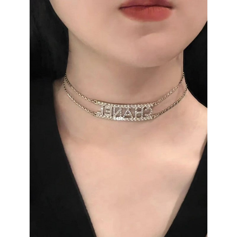 Chanel Letter Diamond Choker 18K Gold Necklace