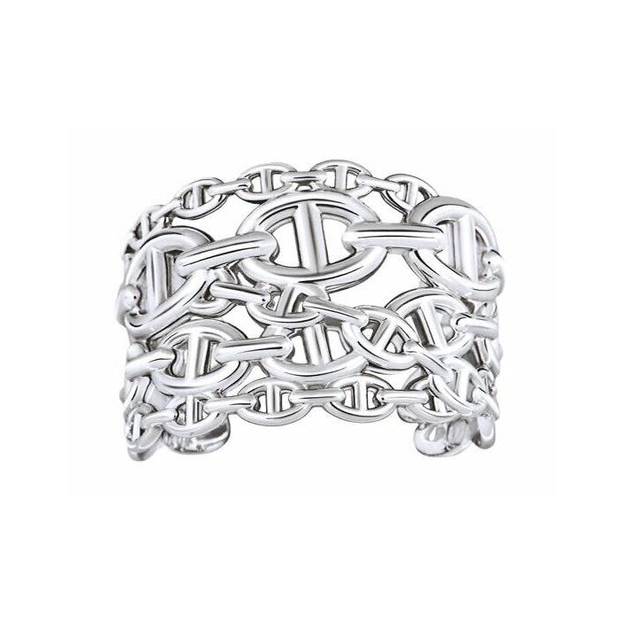 Hermes Chaine D'Ancre Wide Cutwork 18K Gold Bracelet