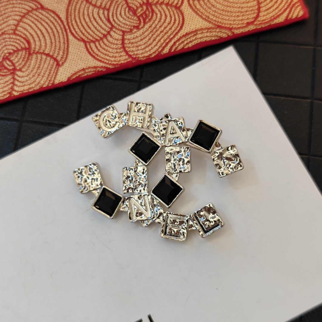 Chanel Black Crystals 18K Gold Brooch
