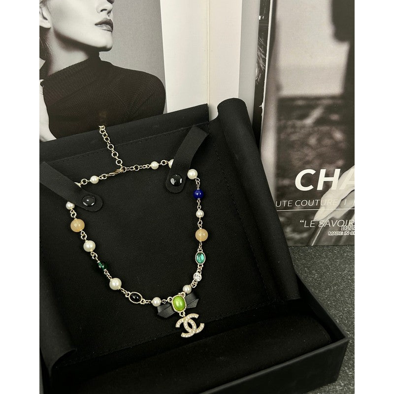 Chanel Crystal Bow 18K Gold Necklace