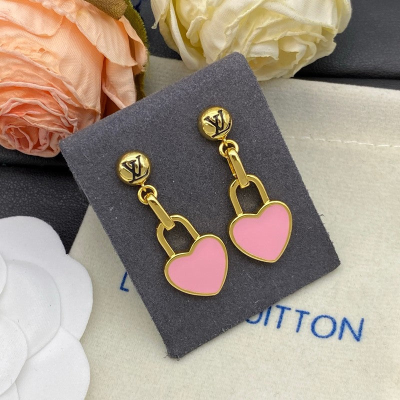 Louis Vuitton Pink Heart Gold 18K Gold Earrings