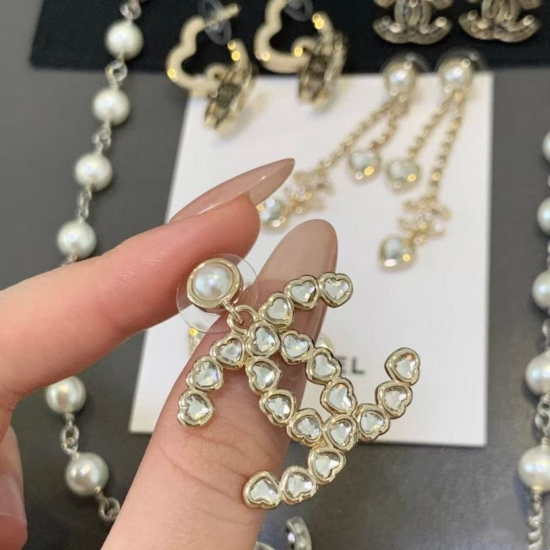 Chanel Pearl & Crystal 18K Gold Earrings