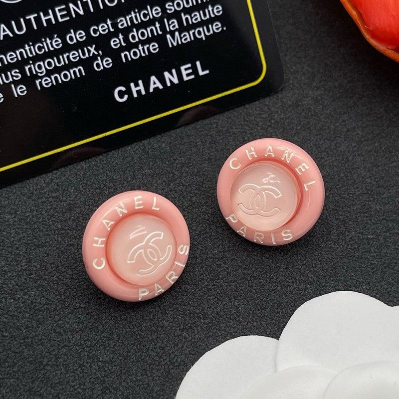 Chanel Pink Round 18K Gold Earrings