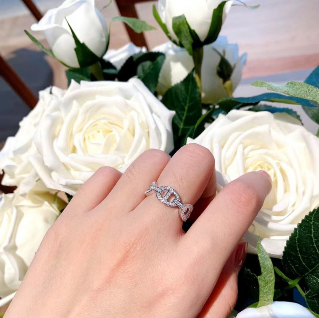 Hermes Chaine d'Ancre Enchainee Diamond 18K Gold Ring