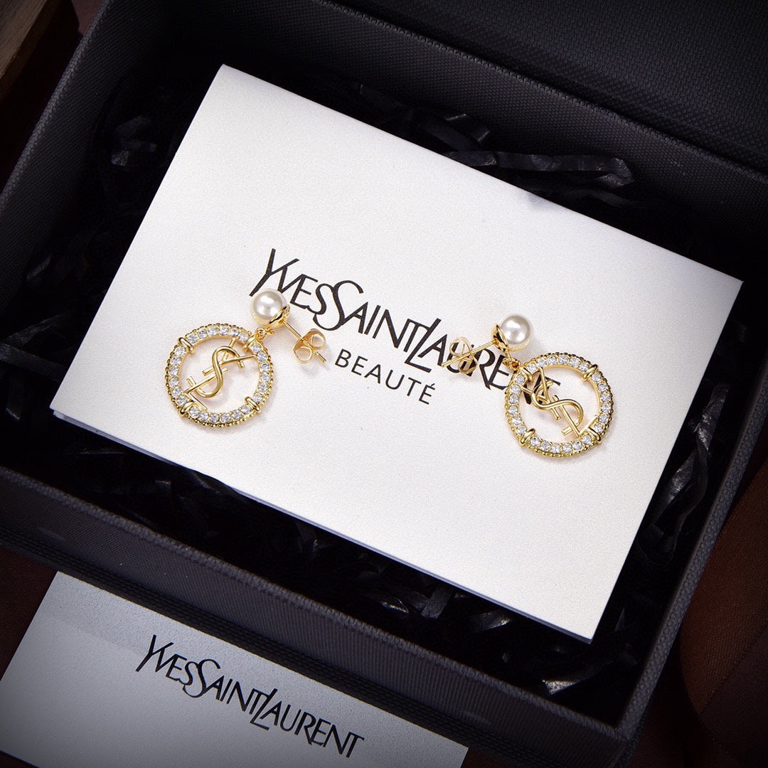 YSL Circle Diamonds 18K Gold Earrings