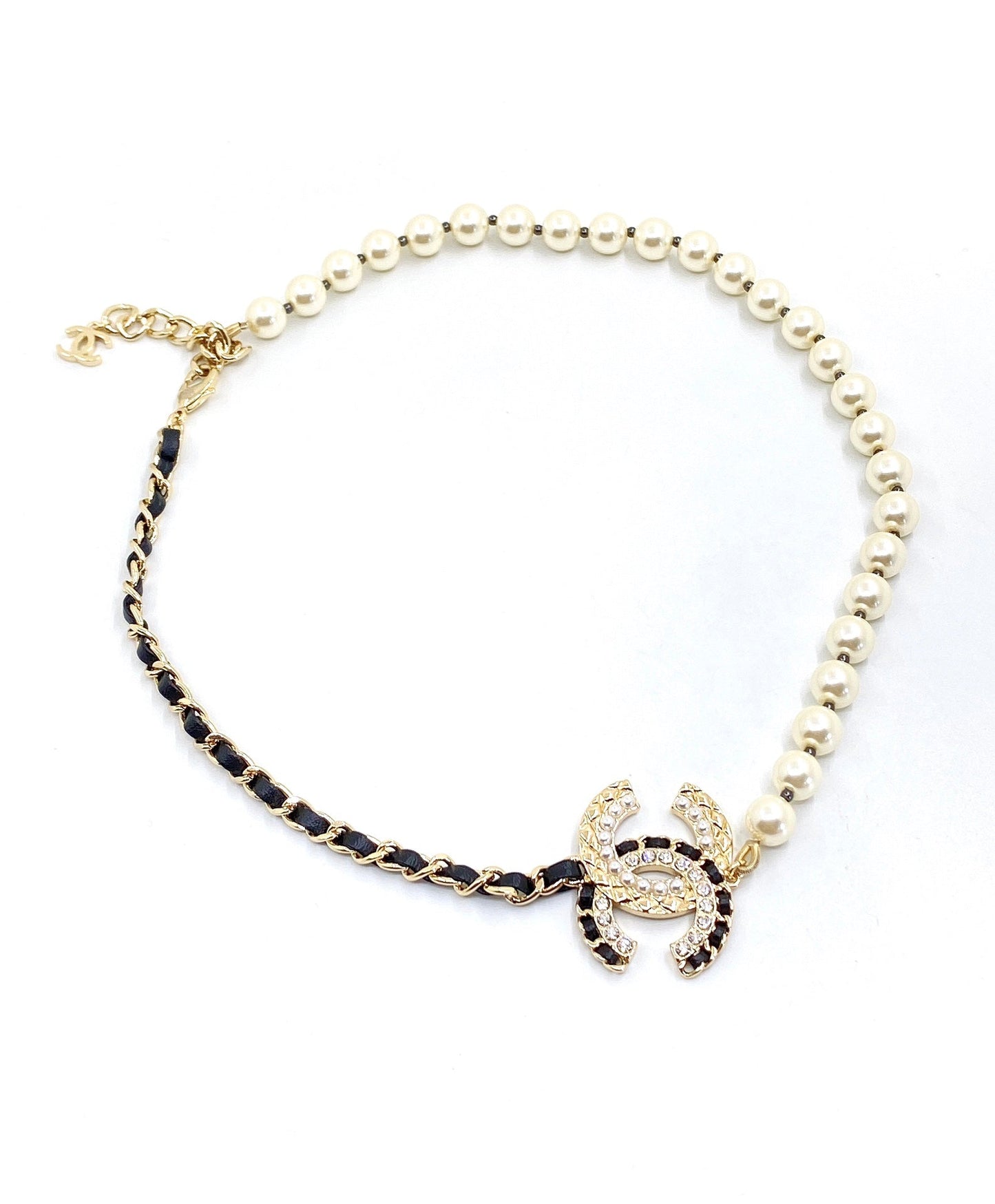 Chanel Leather Pearls 18K Gold Necklace