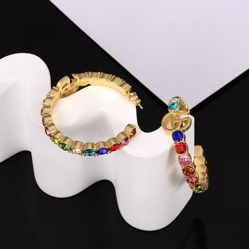 Gucci Double Color Crystal 18K Gold Earrings