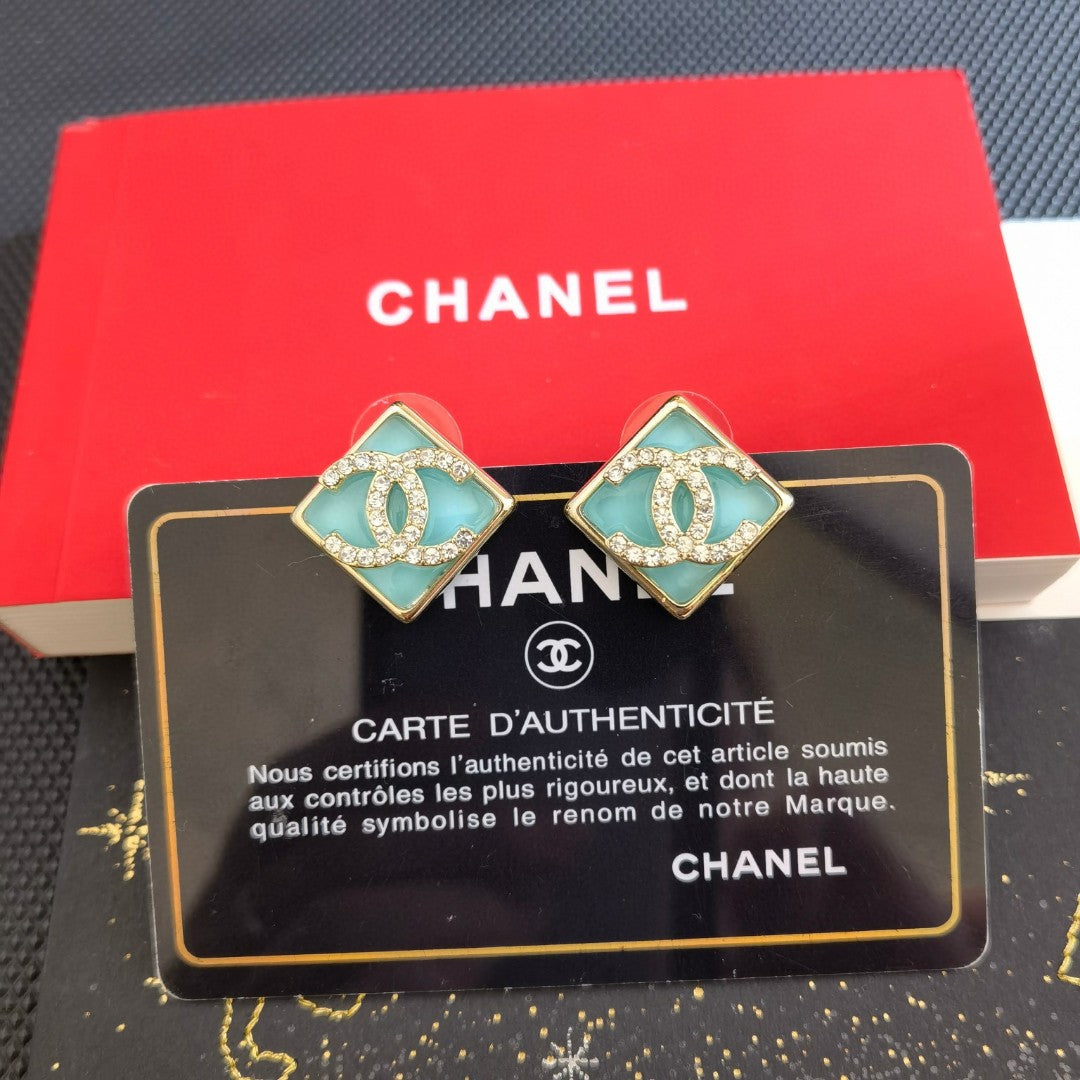 Chanel Blue Resin 18K Gold Earrings