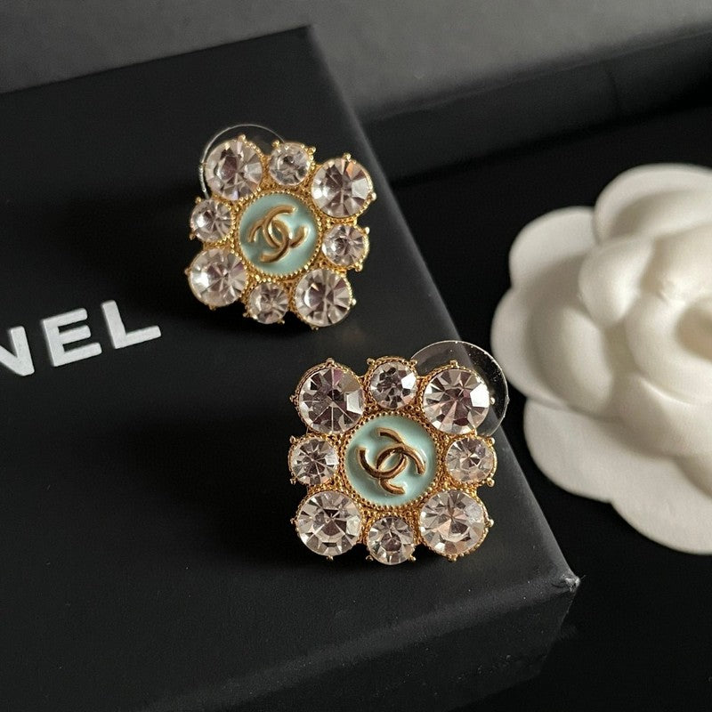 Chanel Color Flower Diamond 18K Gold Earrings