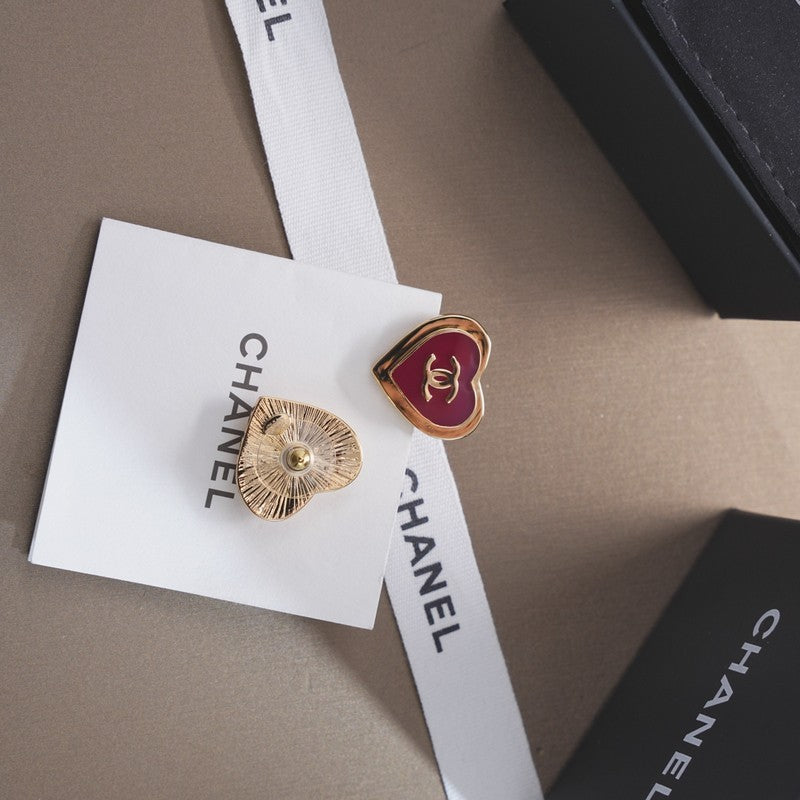 Chanel Black & Red Heart 18K Gold Earrings