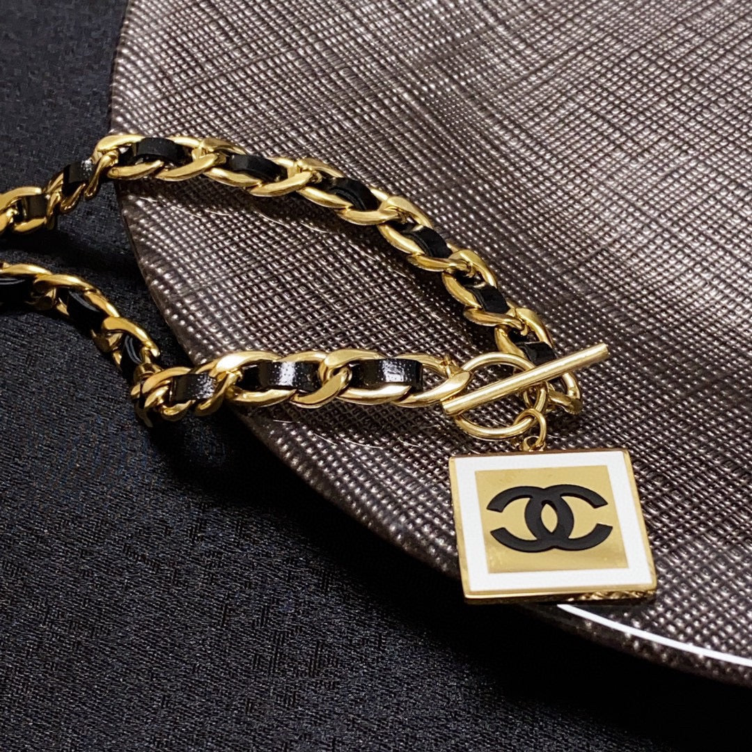 Chanel Leather Choker 18K Gold Necklace