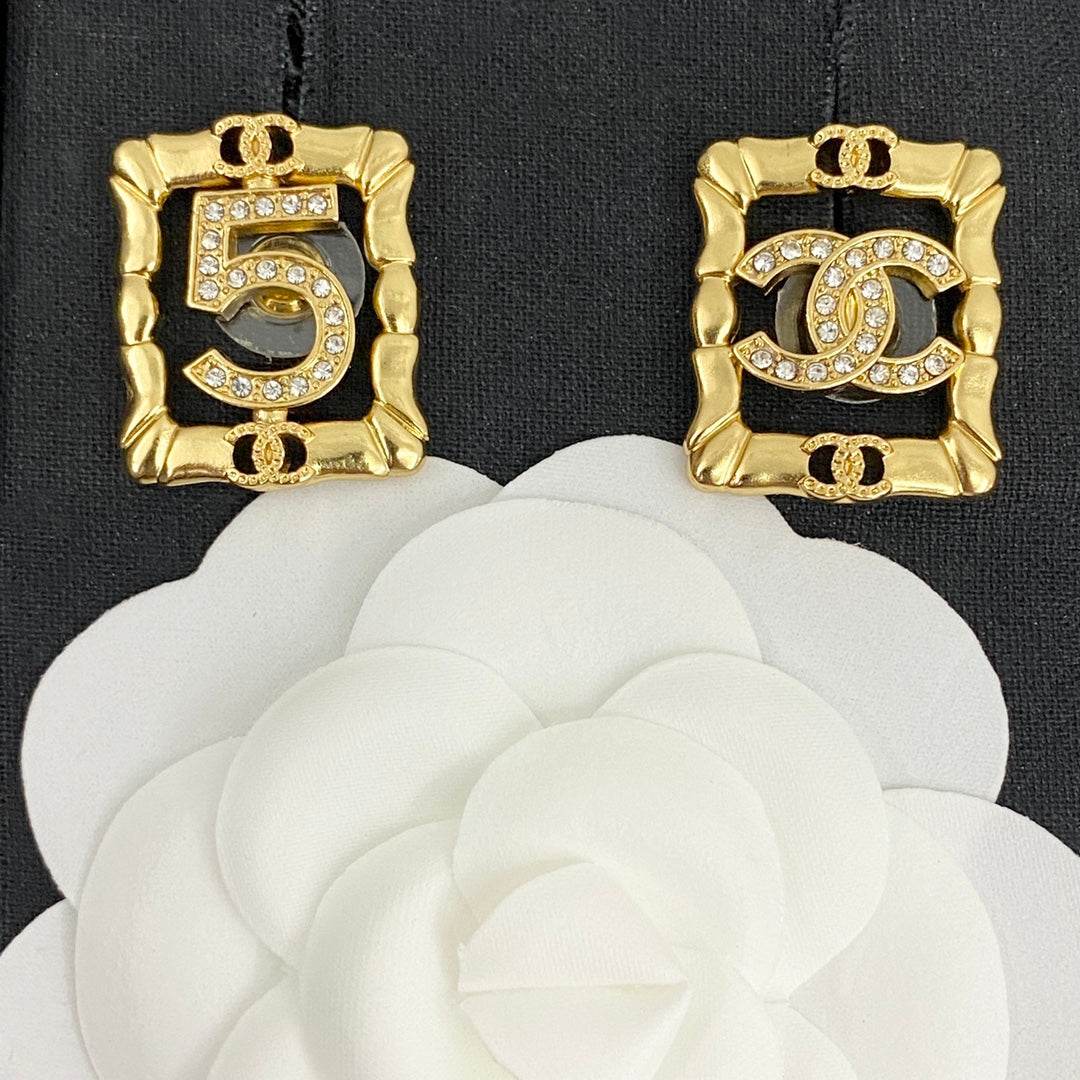 Chanel No.5 Square Diamond 18K Gold Earrings