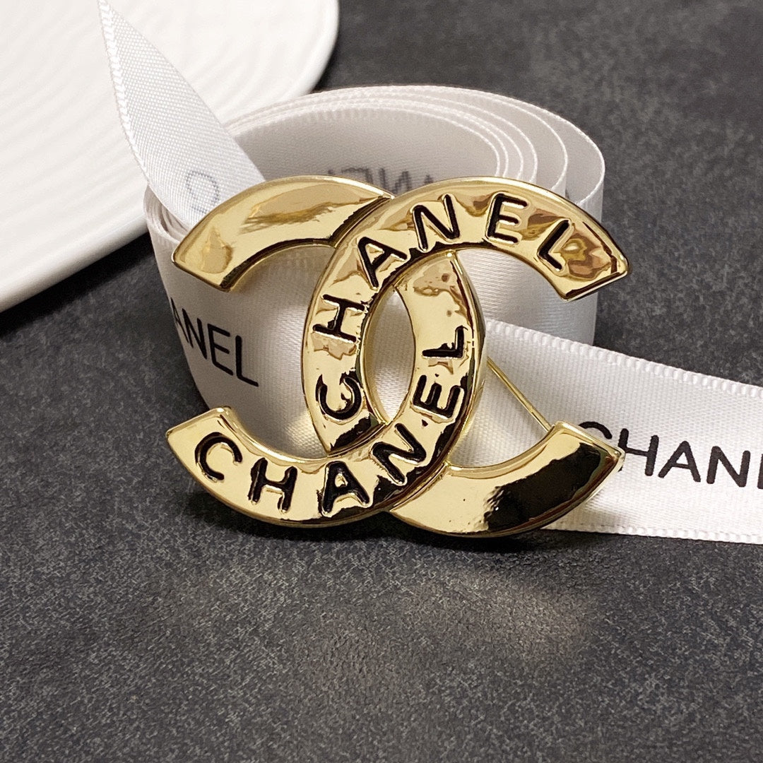 Chanel Script 18K Gold Brooch