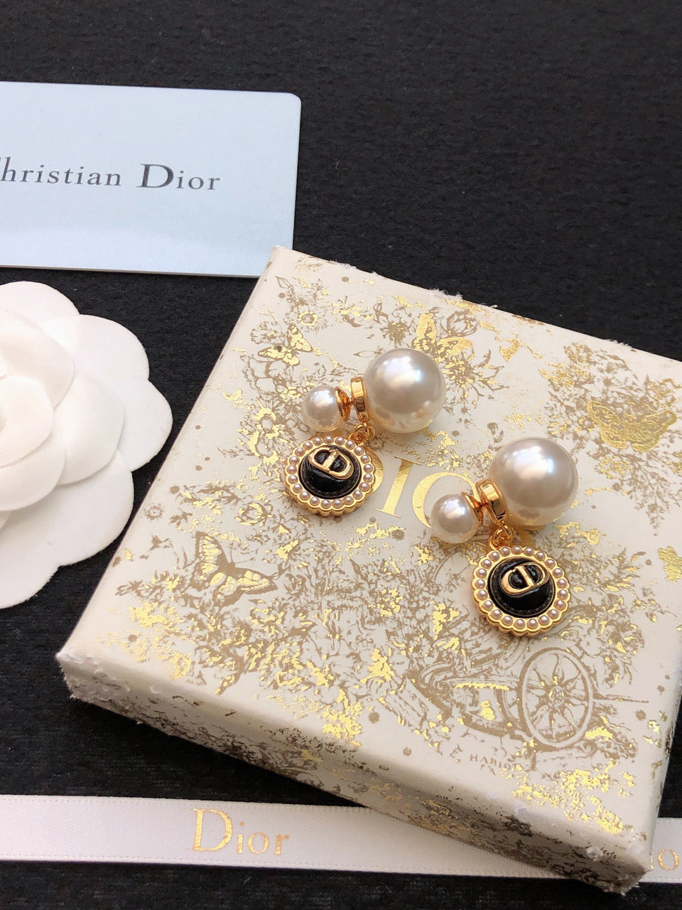 Dior Black Pearls 18K Gold Earrings