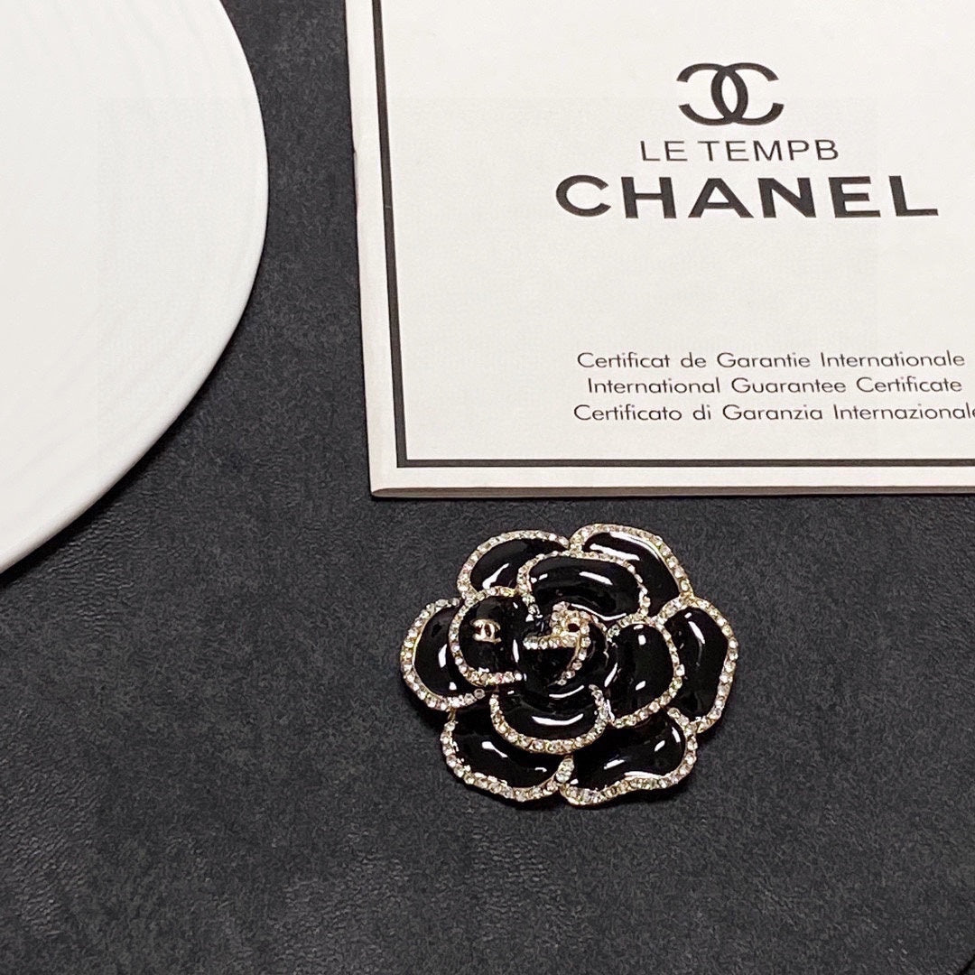 Chanel Black Flower 18K Gold Brooch