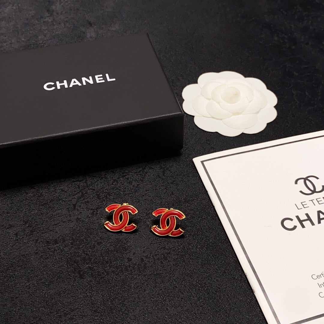 Chanel Red Resin 18K Gold Earrings