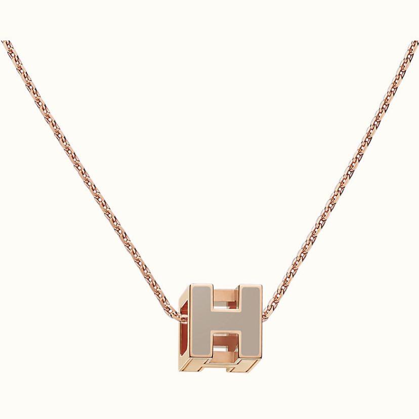 Hermes Cage D'H Grey 18K Gold Necklace